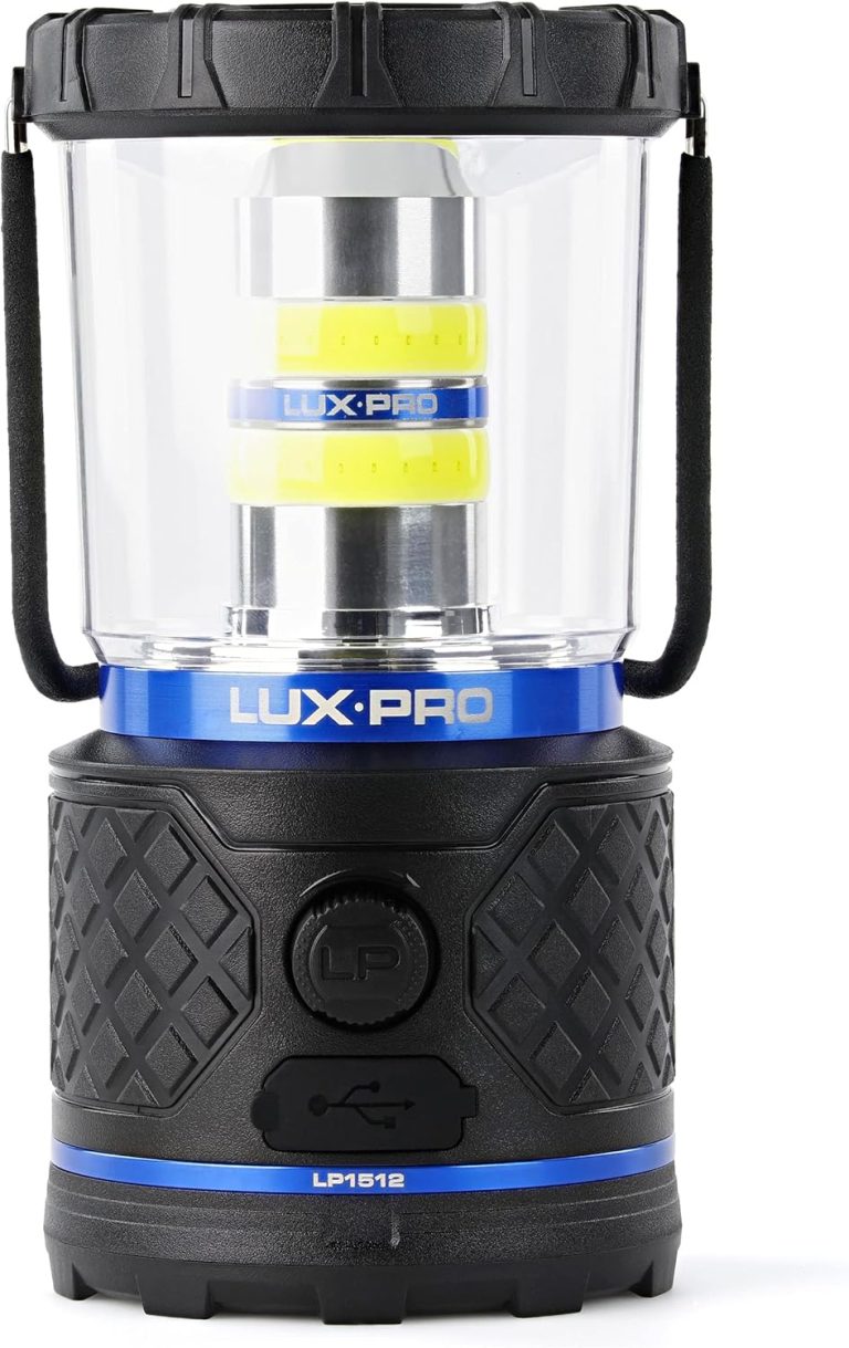 LUXPRO Rechargeable Dual-Power 1100 Lumen LED Lantern for Up to 150 Hours of Use – Camping Lantern with Built-in Power Bank – Dimmable LED Light with IPX4 Water-Resistant Rating