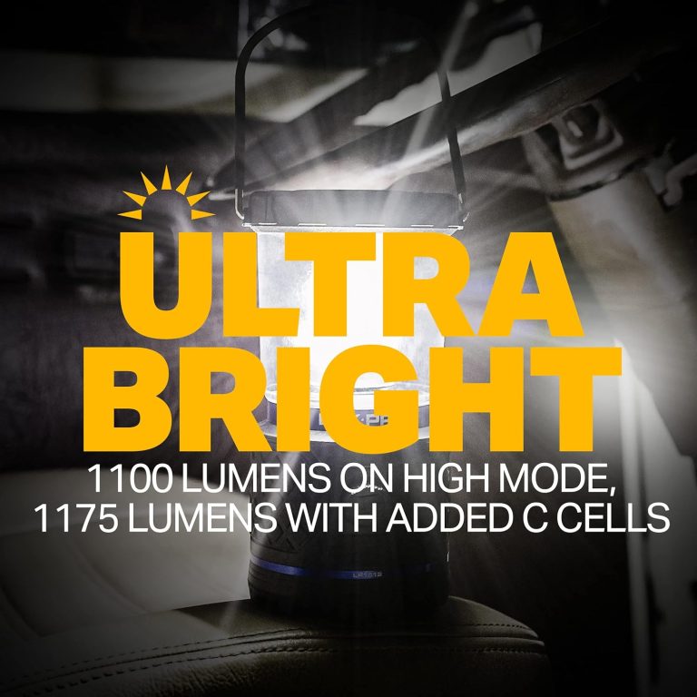 LUXPRO Rechargeable Dual-Power 1100 Lumen LED Lantern for Up to 150 Hours of Use – Camping Lantern with Built-in Power Bank – Dimmable LED Light with IPX4 Water-Resistant Rating